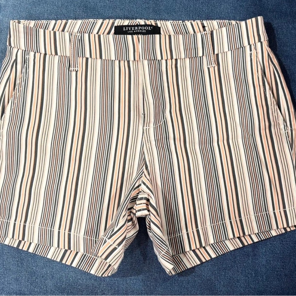 Liverpool Women's Beige and Black Striped Shorts